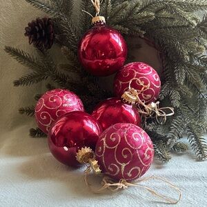 Elegant Red Holiday Ornaments Set gold Swirl pattern Christmas ornaments 6